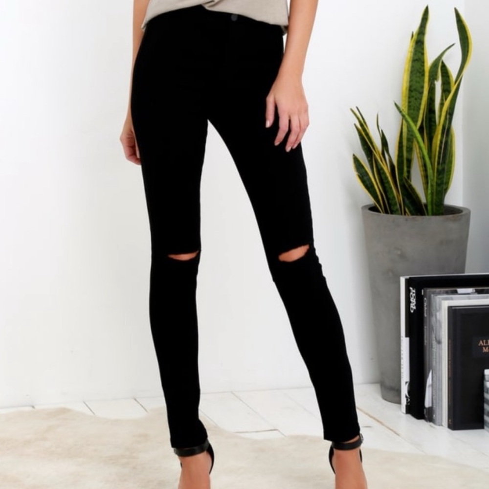 American Bazi Women's High Rise Skinny Black Denim Jeans Destroyed Size 7